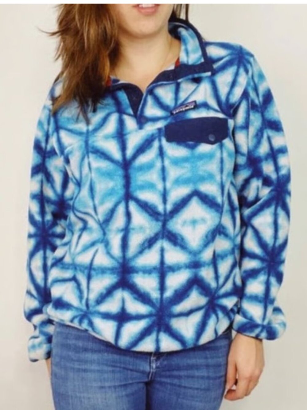 Patagonia Women's Synchilla Diamond Dancer Snap T Fleece Jacket Size S Blue